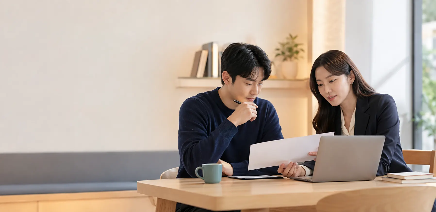학습자와 상담자가 함께 학습계획을 검토하는 모습
