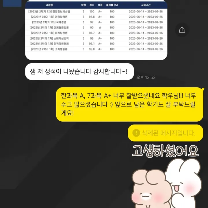 성적과 학점 관리 과정을 안내한 익명 상담 대화